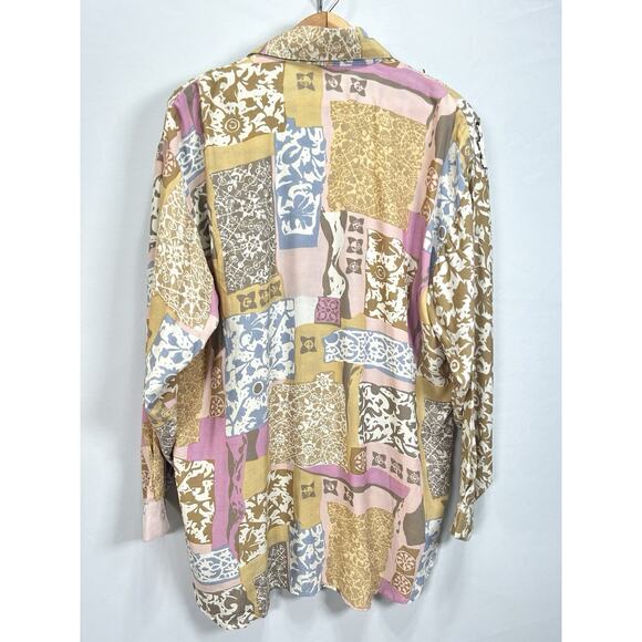 Cache Vintage 90s Beaded Artsy Patchwork Rayon Button Blouse Women’s L/XL - Picture 7 of 9